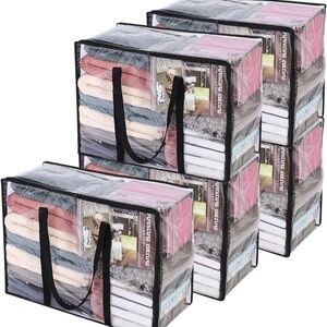 5 Pack Clear Clothes Storage Bag, 40L Zippered Closet Organizer, Plastic Storage